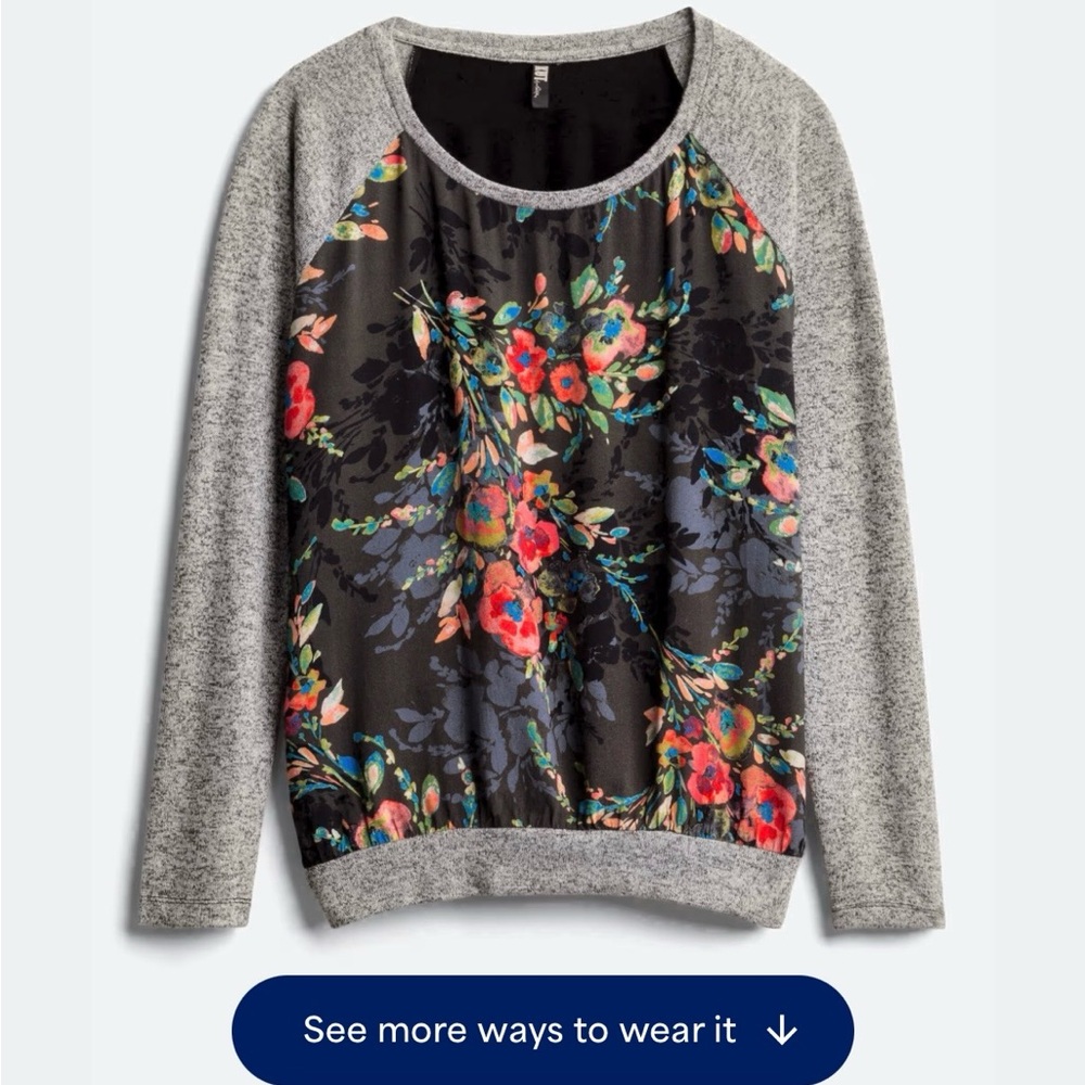 Floral Front Contrast Raglan Sweatshirt - Black & Gray